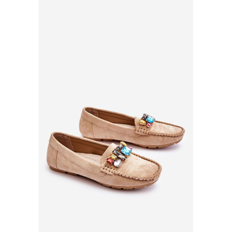 Ženské semišové mokasíny s kryštálmi Beige Lucille - Béžová