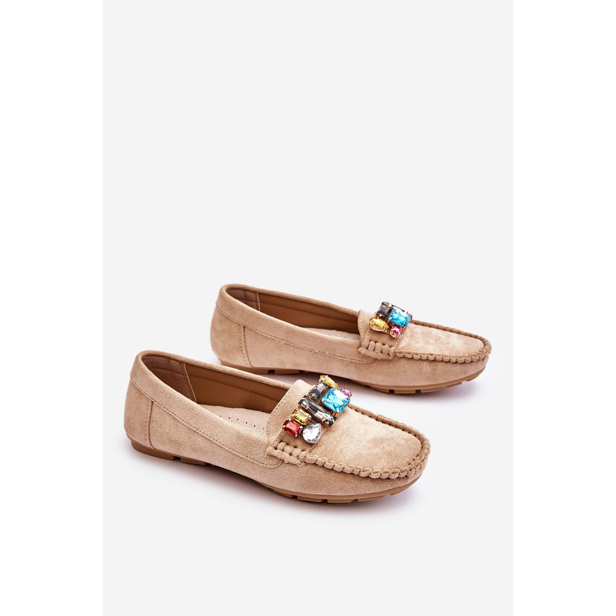 Ženské semišové mokasíny s kryštálmi Beige Lucille - Béžová