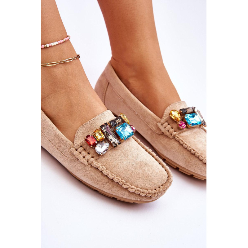 Ženské semišové mokasíny s kryštálmi Beige Lucille - Béžová
