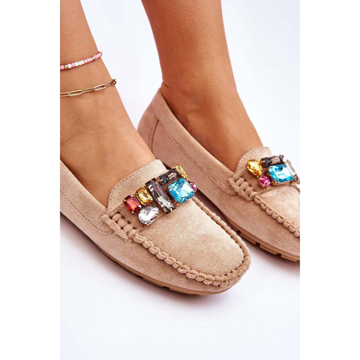 Ženské semišové mokasíny s kryštálmi Beige Lucille - Béžová