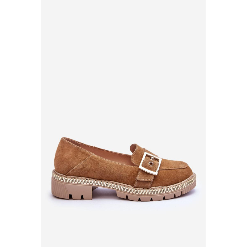 Módne semišové mokasíny tmavé -BEIGE ELOISA