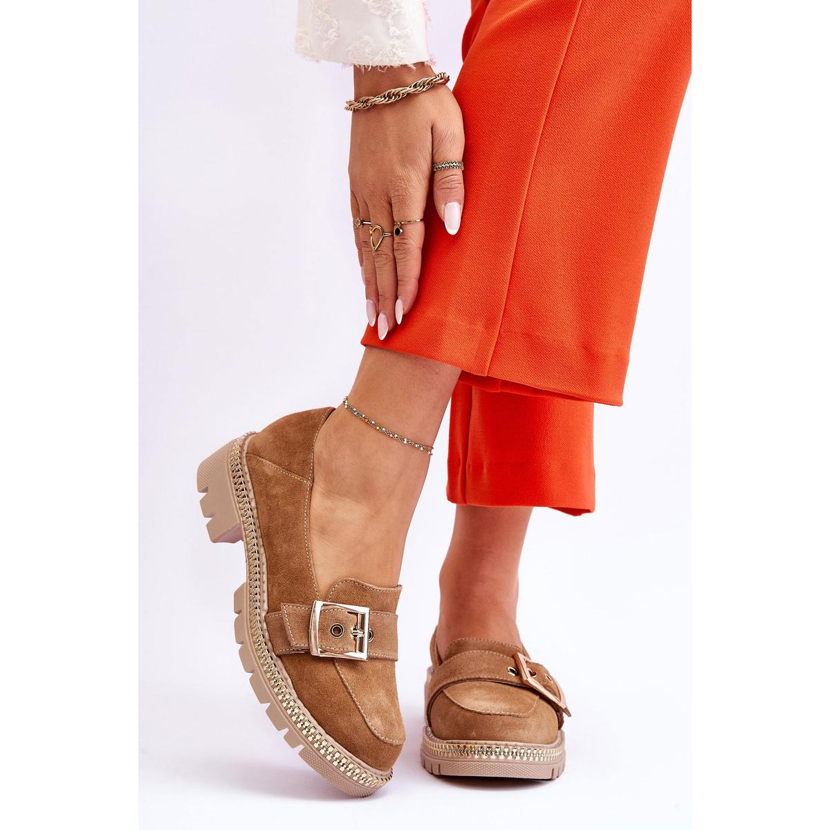 Módne semišové mokasíny tmavé -BEIGE ELOISA