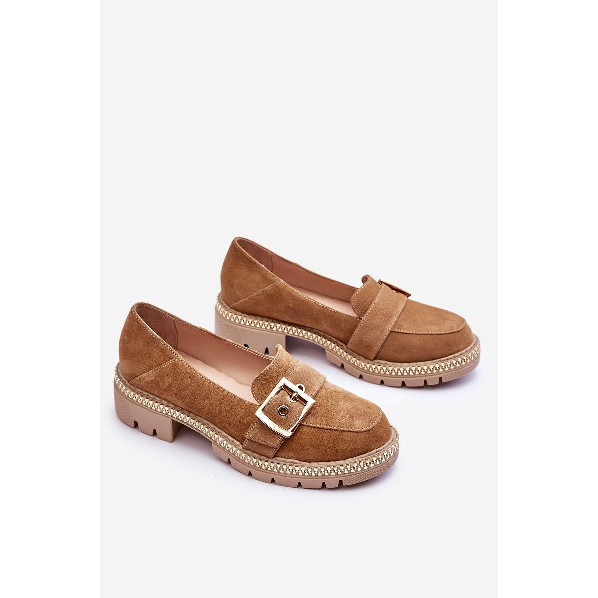 Módne semišové mokasíny tmavé -BEIGE ELOISA