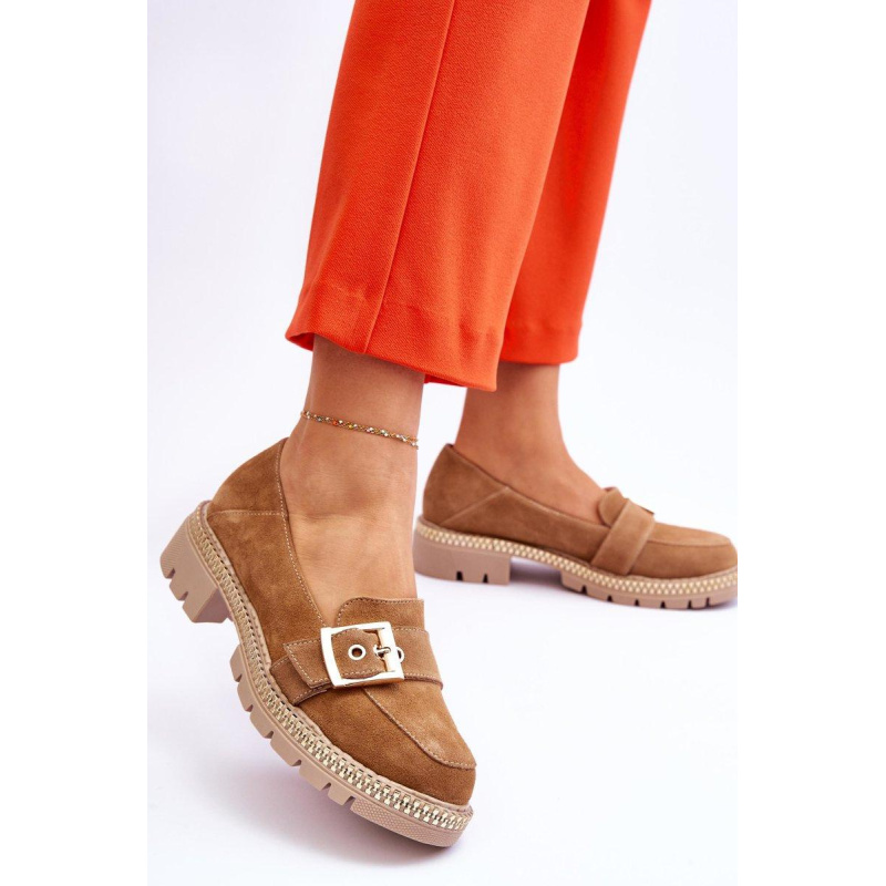 Módne semišové mokasíny tmavé -BEIGE ELOISA