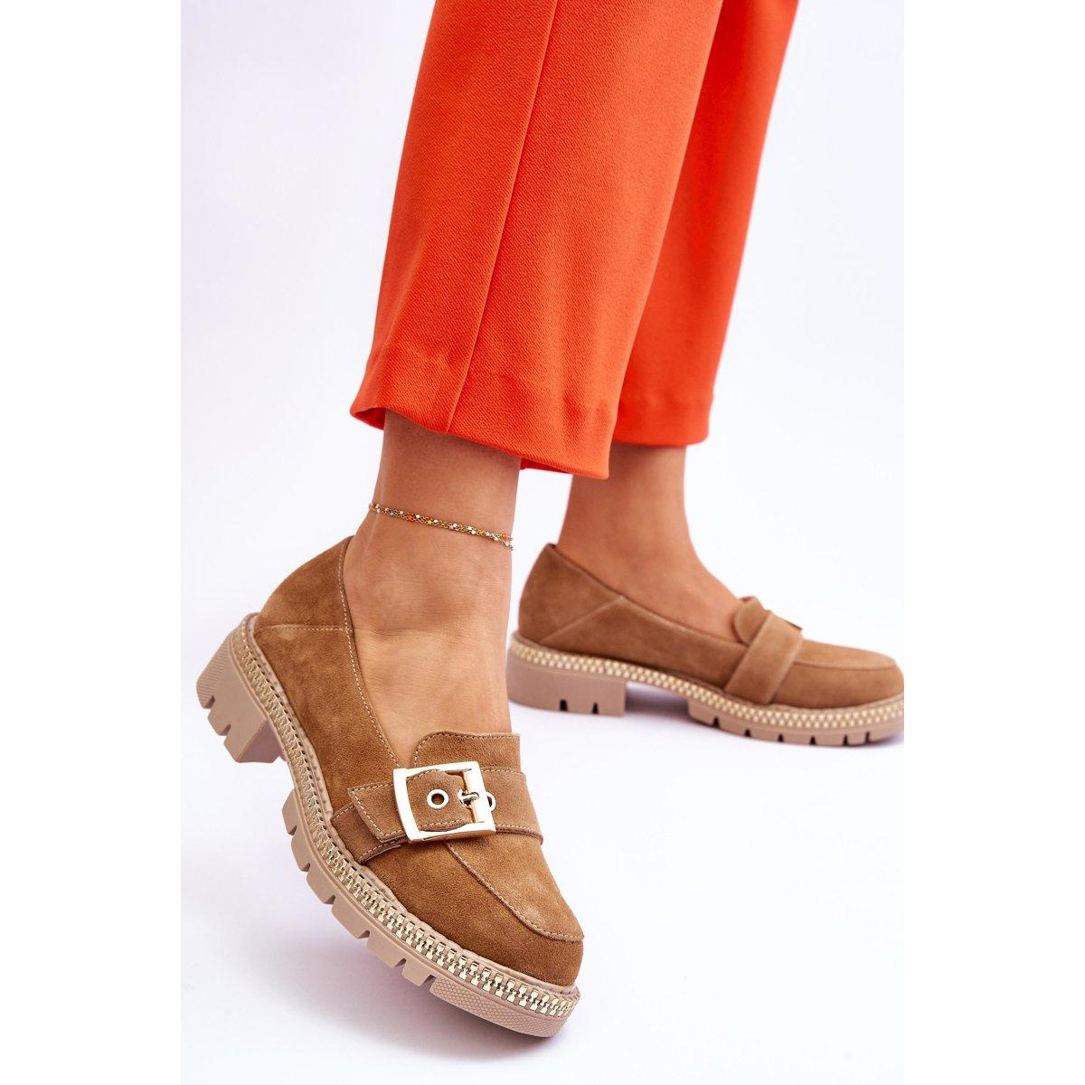 Módne semišové mokasíny tmavé -BEIGE ELOISA