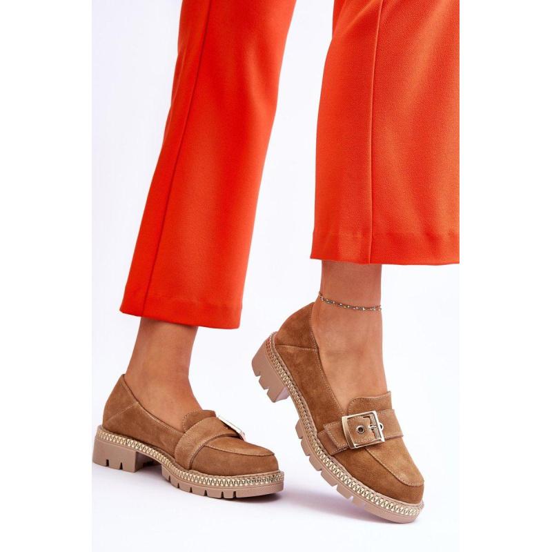 Módne semišové mokasíny tmavé -BEIGE ELOISA