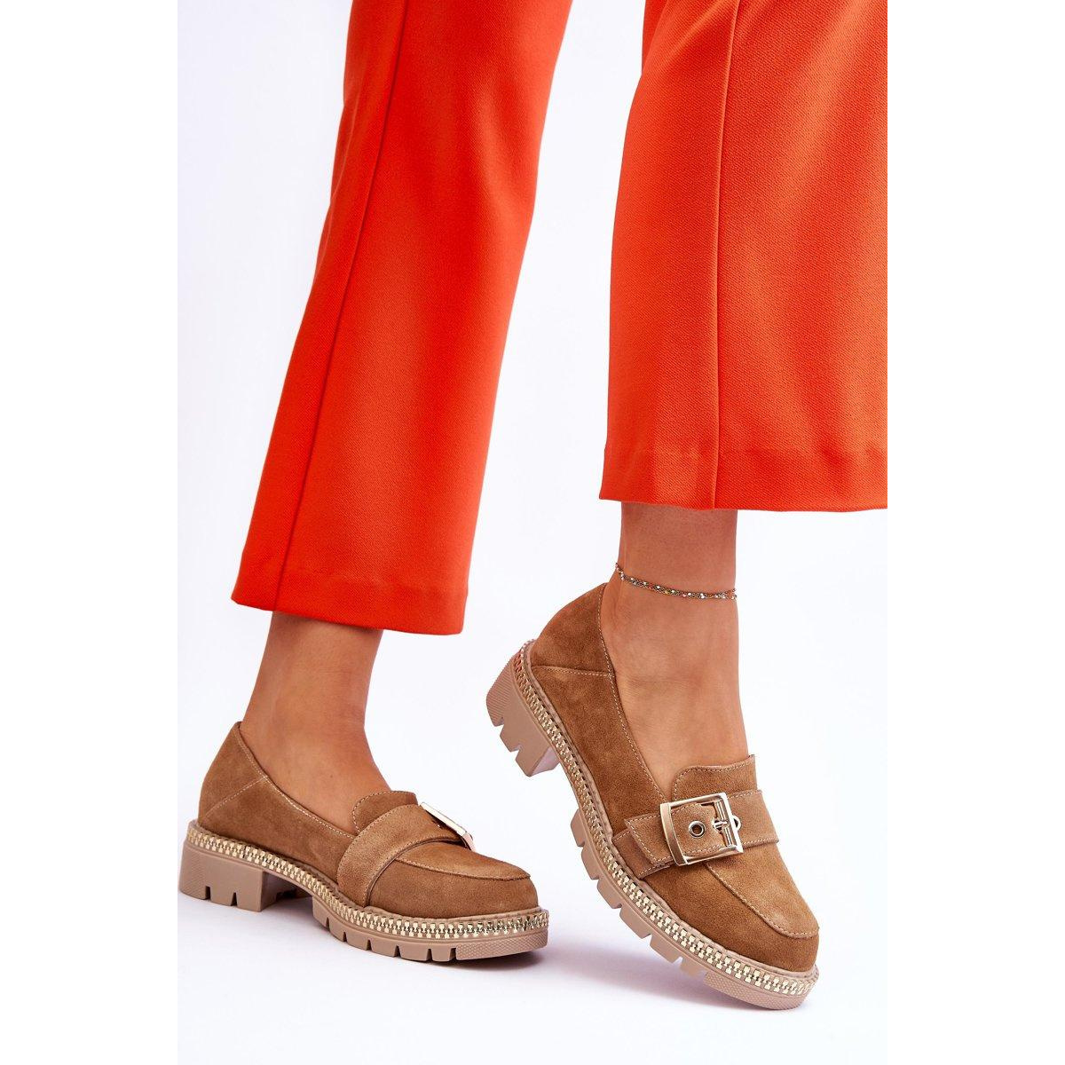 Módne semišové mokasíny tmavé -BEIGE ELOISA