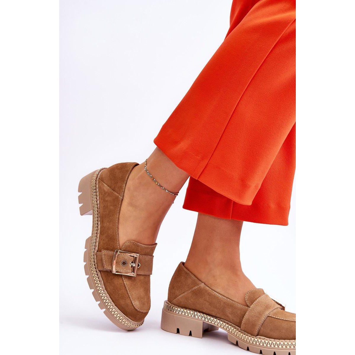 Módne semišové mokasíny tmavé -BEIGE ELOISA
