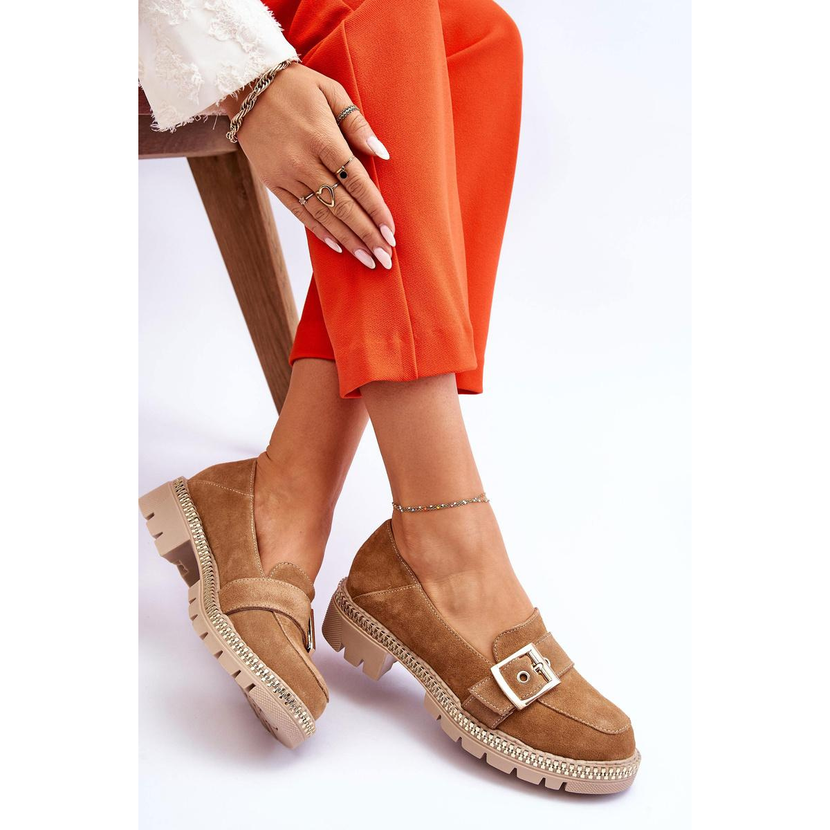 Módne semišové mokasíny tmavé -BEIGE ELOISA