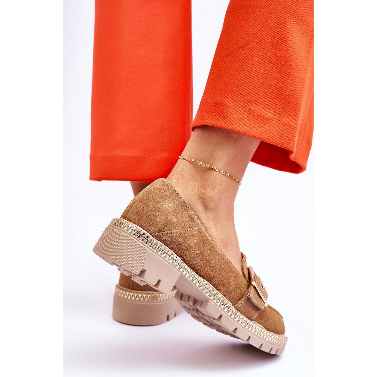 Módne semišové mokasíny tmavé -BEIGE ELOISA