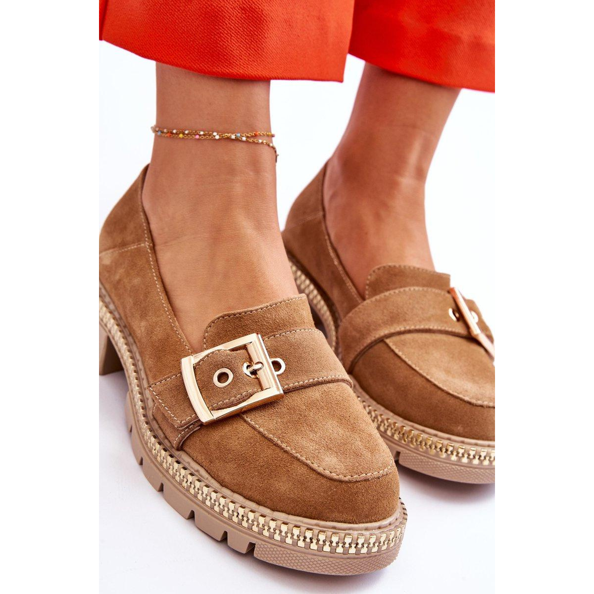 Módne semišové mokasíny tmavé -BEIGE ELOISA