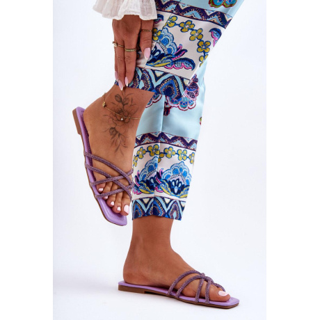 Ženské papuče žien Leomi s popruhmi a kamienkami - Odtiene fialovej