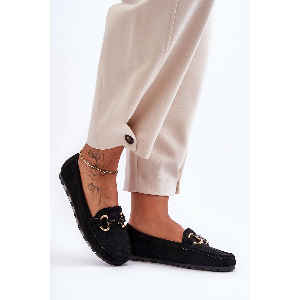 Dámske semišové mokasíny s ornamentom Black Dionira - Čierna