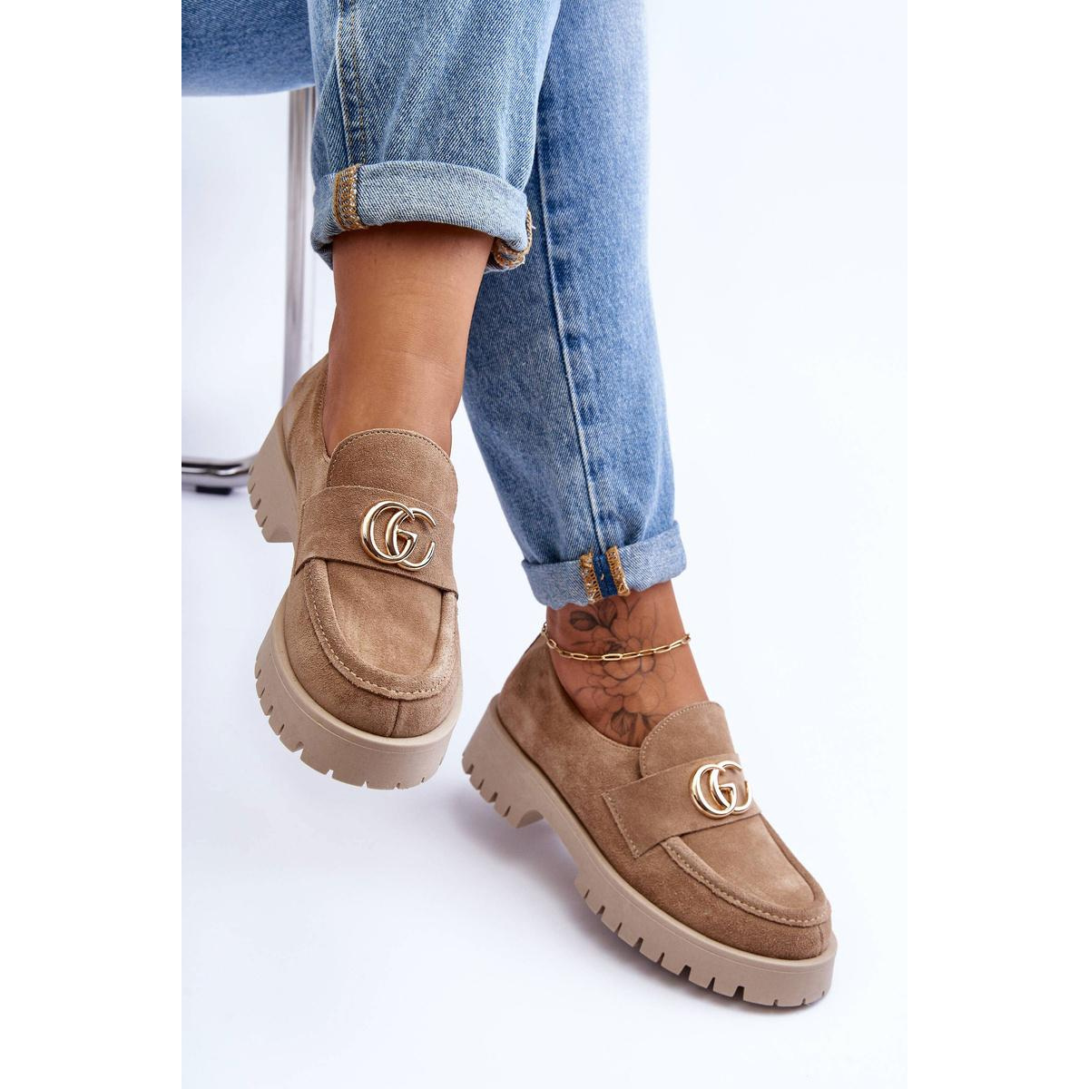 Dámske semišové topánky s dekoráciou Beige Rosefalls - Béžová