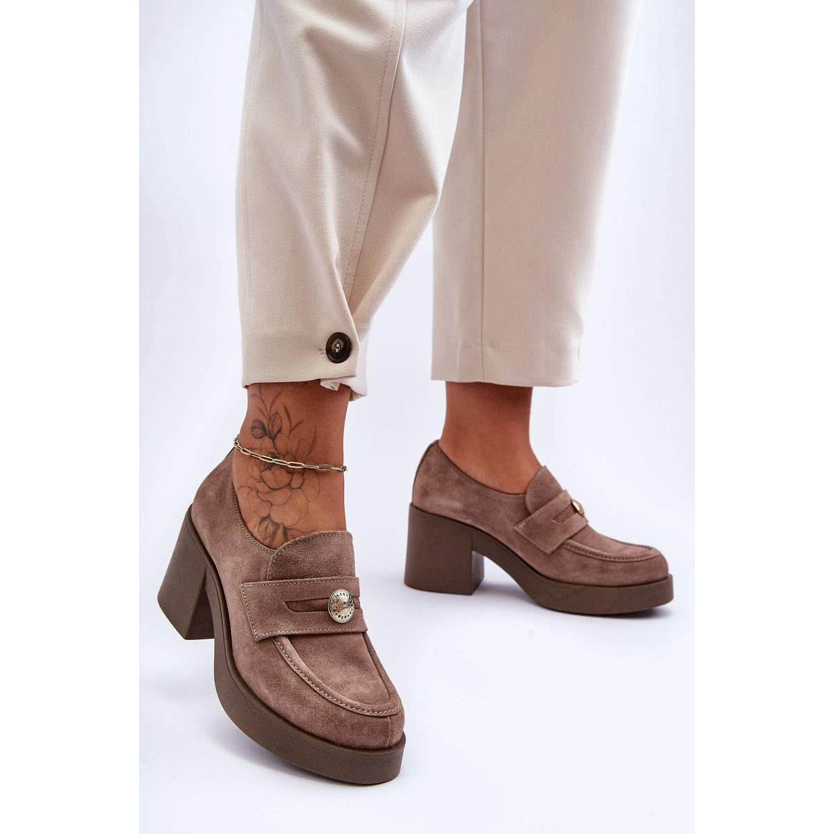 Dámske semišové topánky na Post Beige lemar Dunadia - Béžová