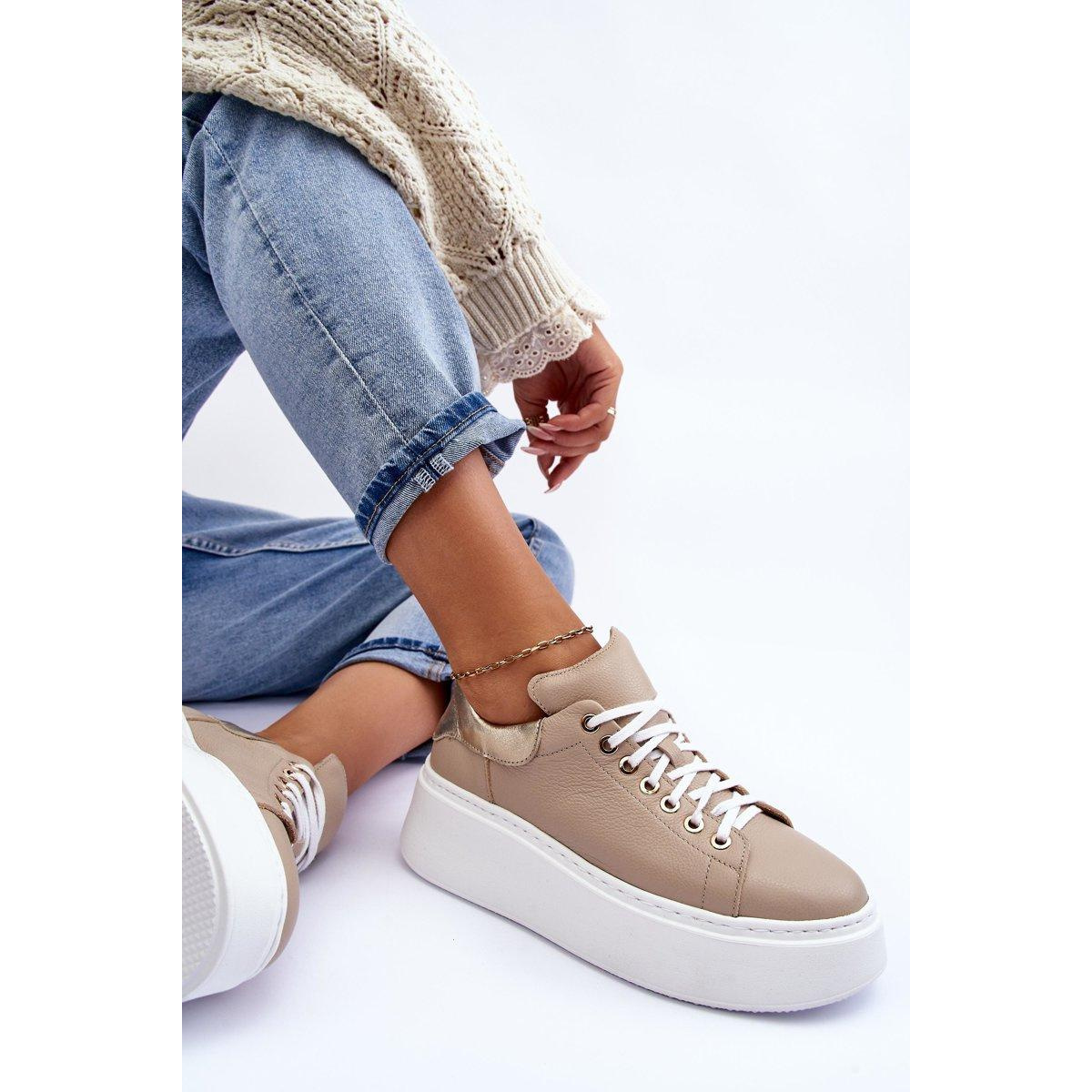 Dámske kožené športové topánky na platforme Beige Lemar 10150 - Béžová