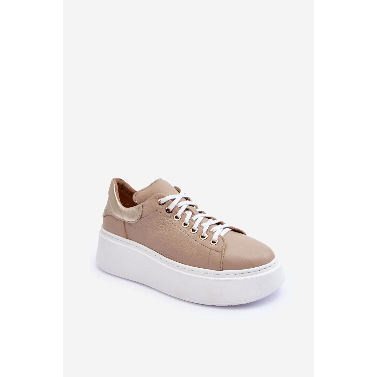 Dámske kožené športové topánky na platforme Beige Lemar 10150 - Béžová