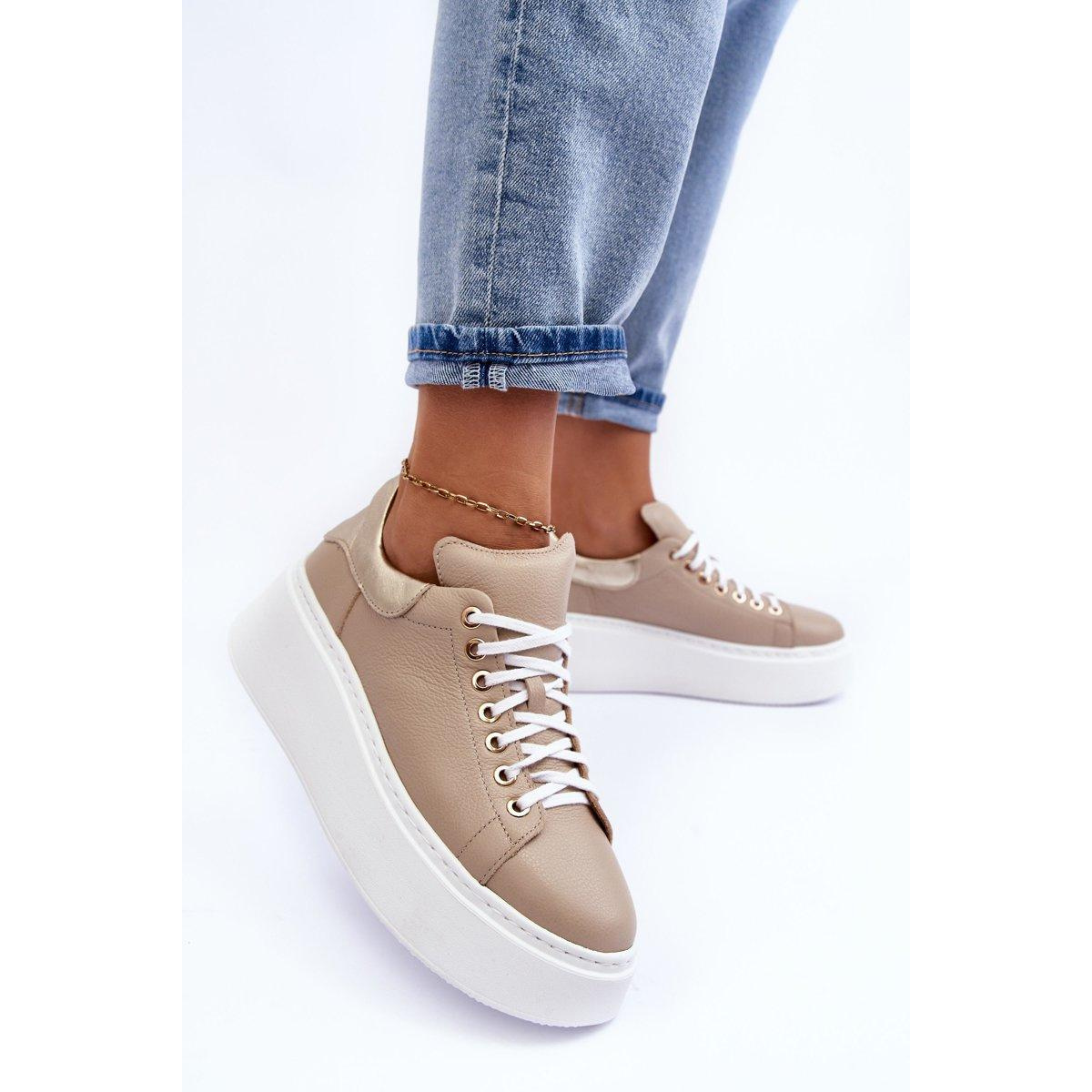 Dámske kožené športové topánky na platforme Beige Lemar 10150 - Béžová