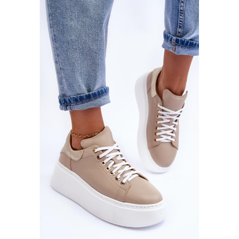 Dámske kožené športové topánky na platforme Beige Lemar 10150 - Béžová