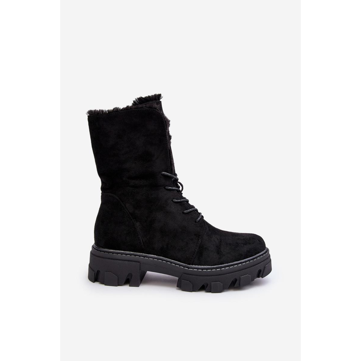 Suede Lace -up Boots Workers s kožušinou Black Frendo - Čierna