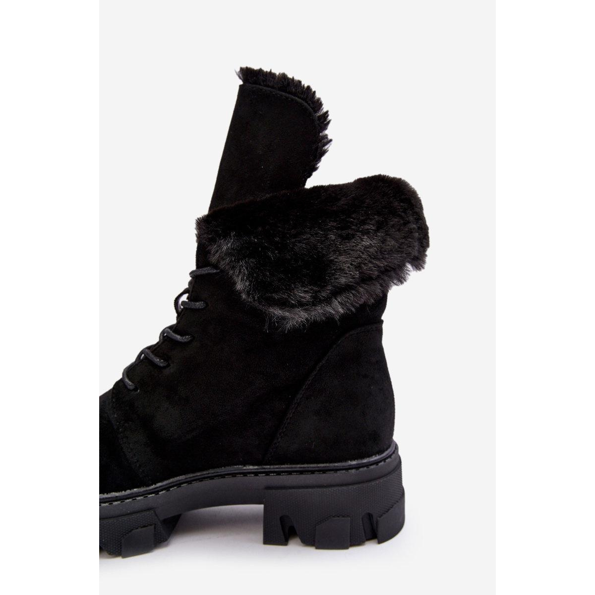 Suede Lace -up Boots Workers s kožušinou Black Frendo - Čierna