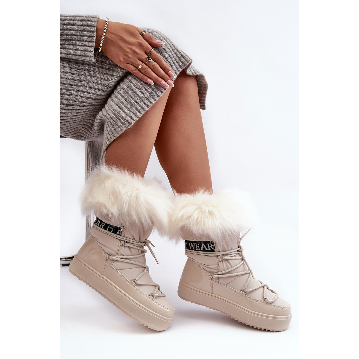 Dámske svetlo -čipky santero -uup Snow topánky - Béžová