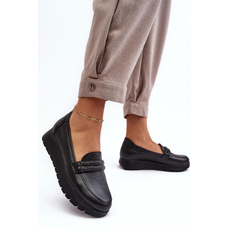 Kožené topánky na plošine s ornamentom Black Lehira - Čierna