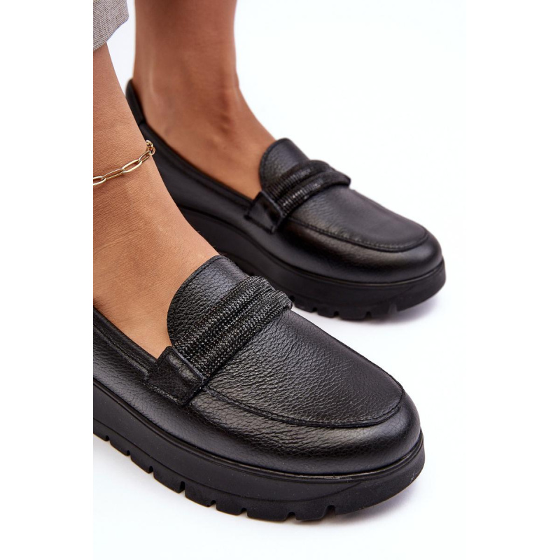 Kožené topánky na plošine s ornamentom Black Lehira - Čierna