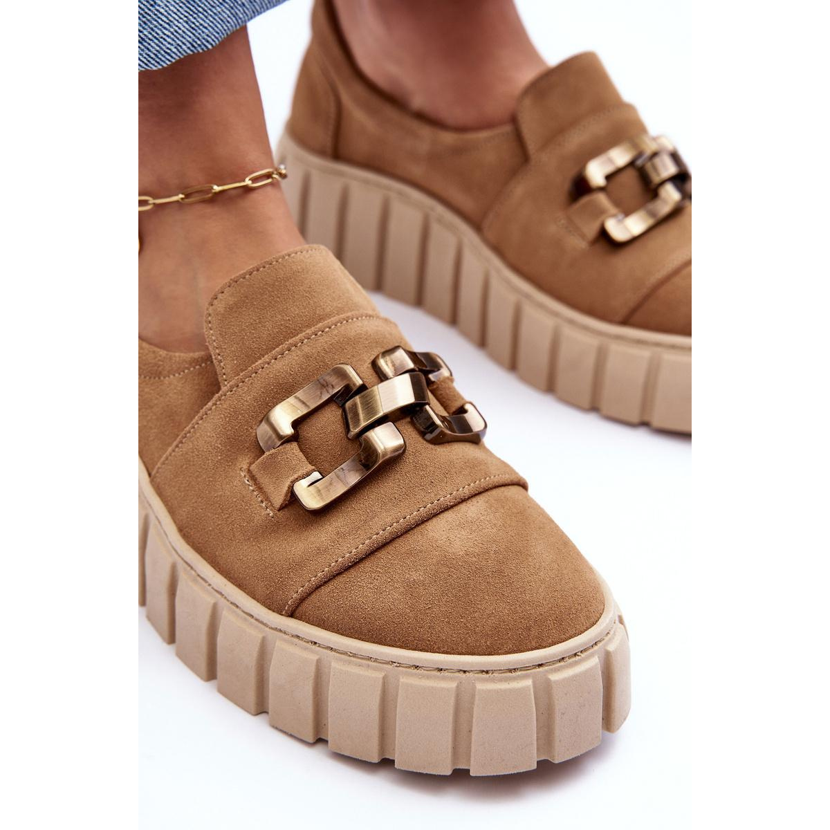 Dámske semišové topánky na platforme s dekoráciou Dark Beige Lewski 3398 - Béžová