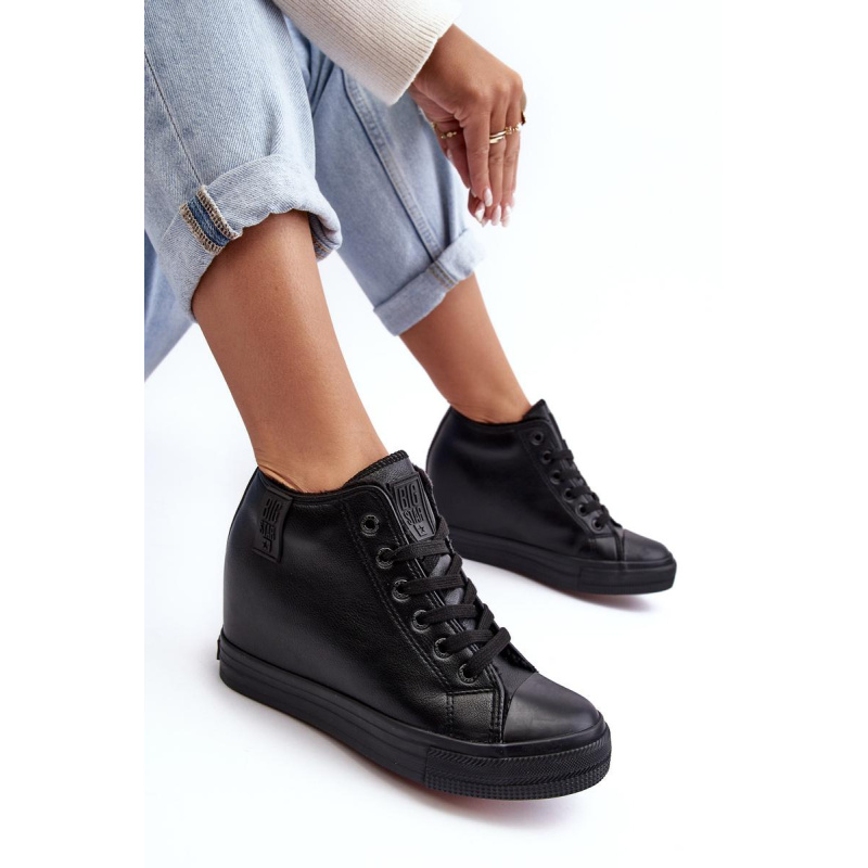 Dámske kožené tenisky na Big Star MM274001 Black Wedge - Čierna