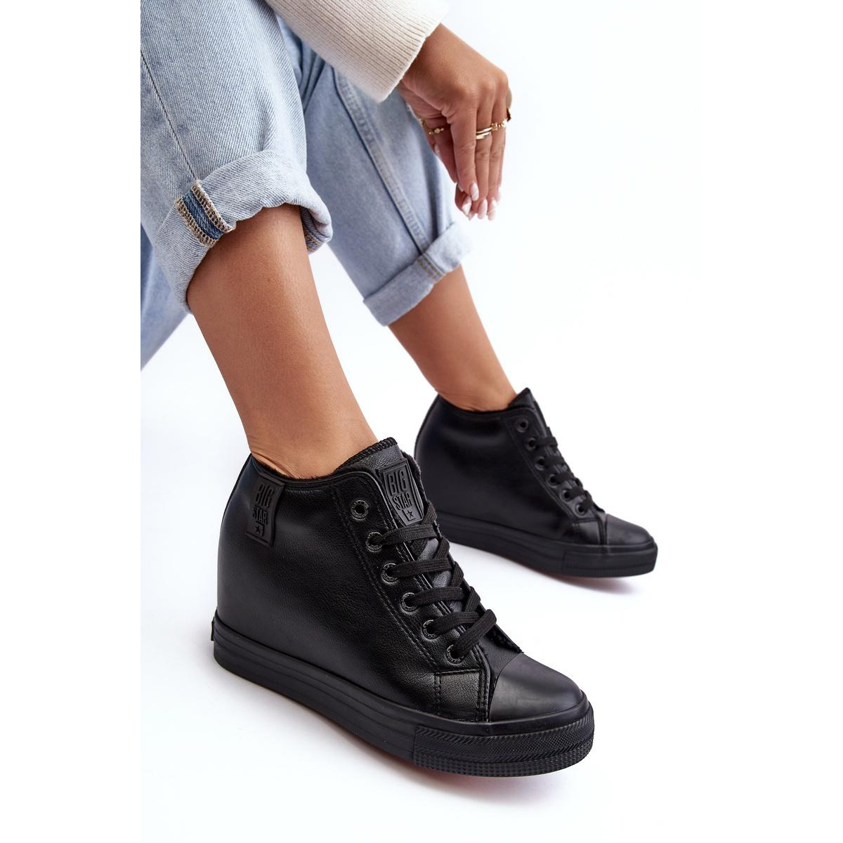 Dámske kožené tenisky na Big Star MM274001 Black Wedge - Čierna