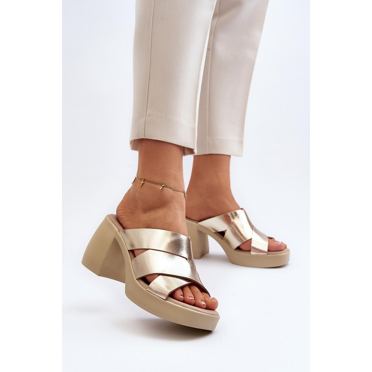 Zazoo 40373 Kožené Šľapky S Blokovým Pätkom Zlaté - Zlatá