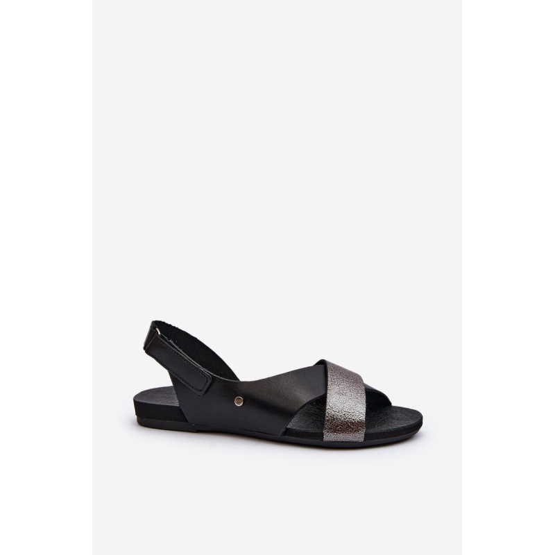 Zazoo 40141 Kožené Sandále Na Suchý Zips Čierne - Čierna