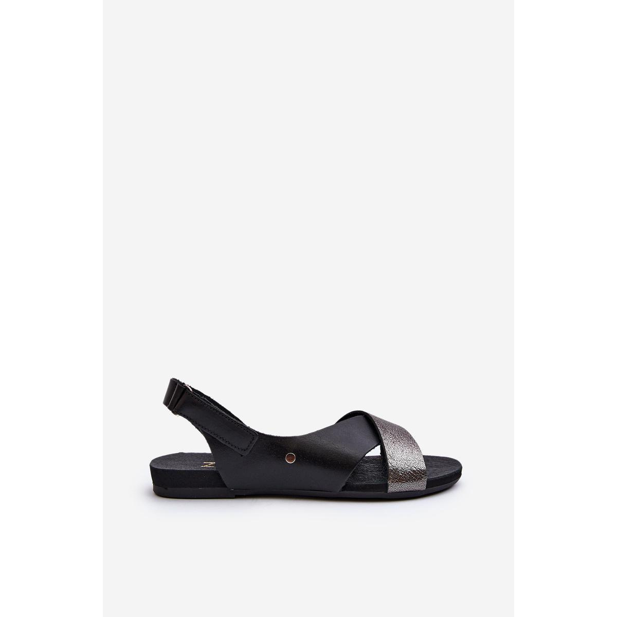 Zazoo 40141 Kožené Sandále Na Suchý Zips Čierne - Čierna