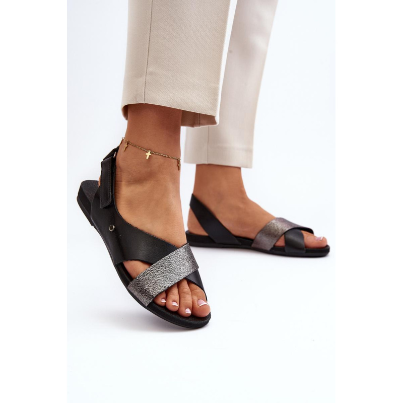 Zazoo 40141 Kožené Sandále Na Suchý Zips Čierne - Čierna