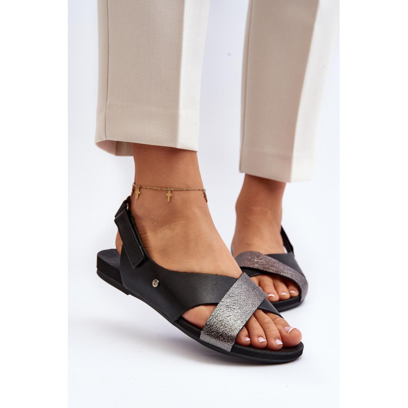 Zazoo 40141 Kožené Sandále Na Suchý Zips Čierne - Čierna