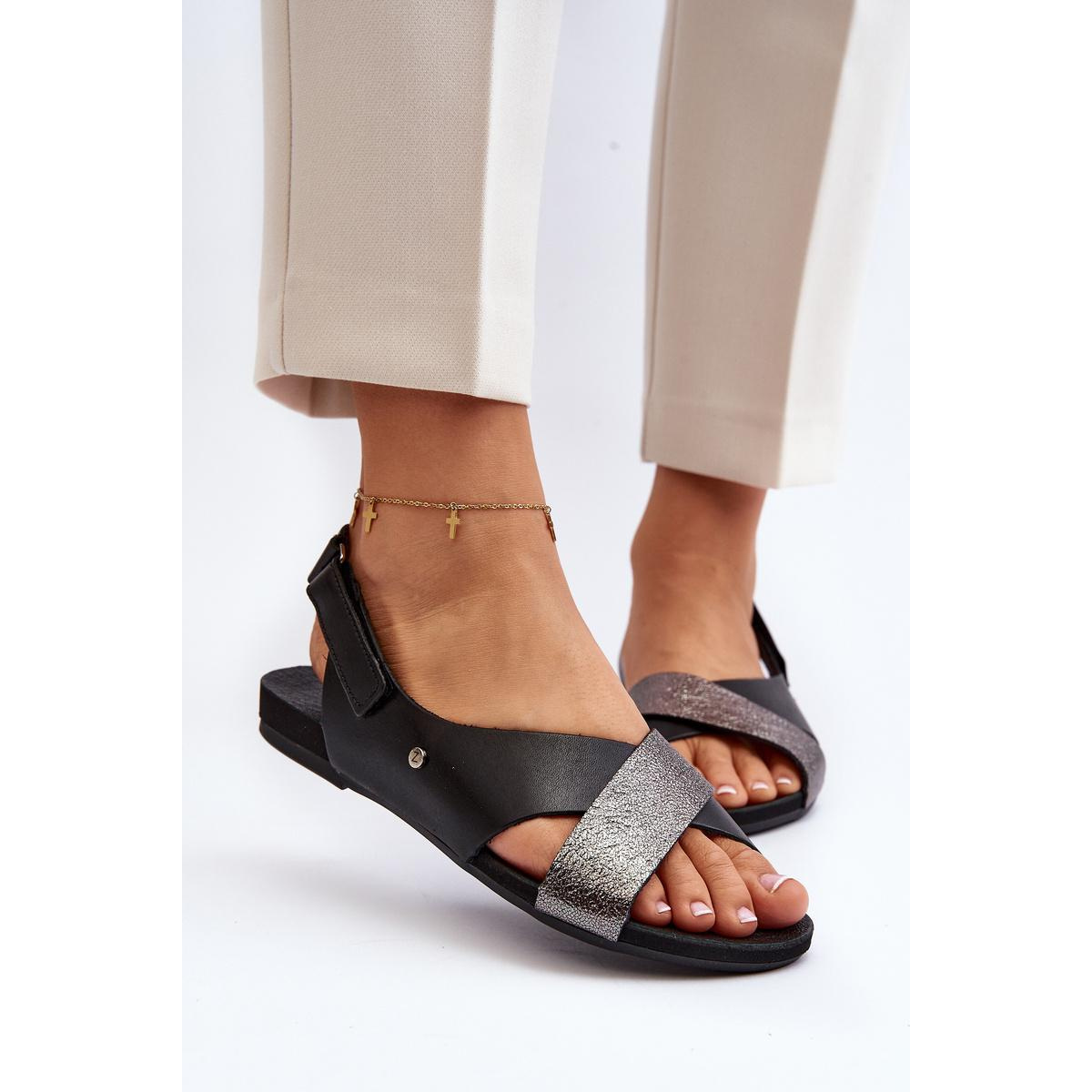 Zazoo 40141 Kožené Sandále Na Suchý Zips Čierne - Čierna