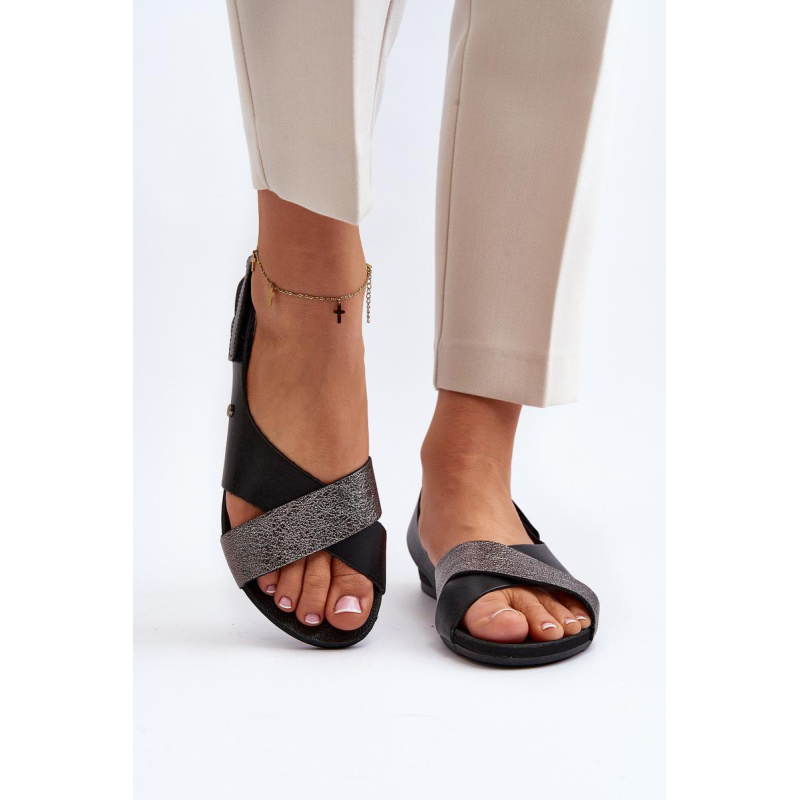 Zazoo 40141 Kožené Sandále Na Suchý Zips Čierne - Čierna