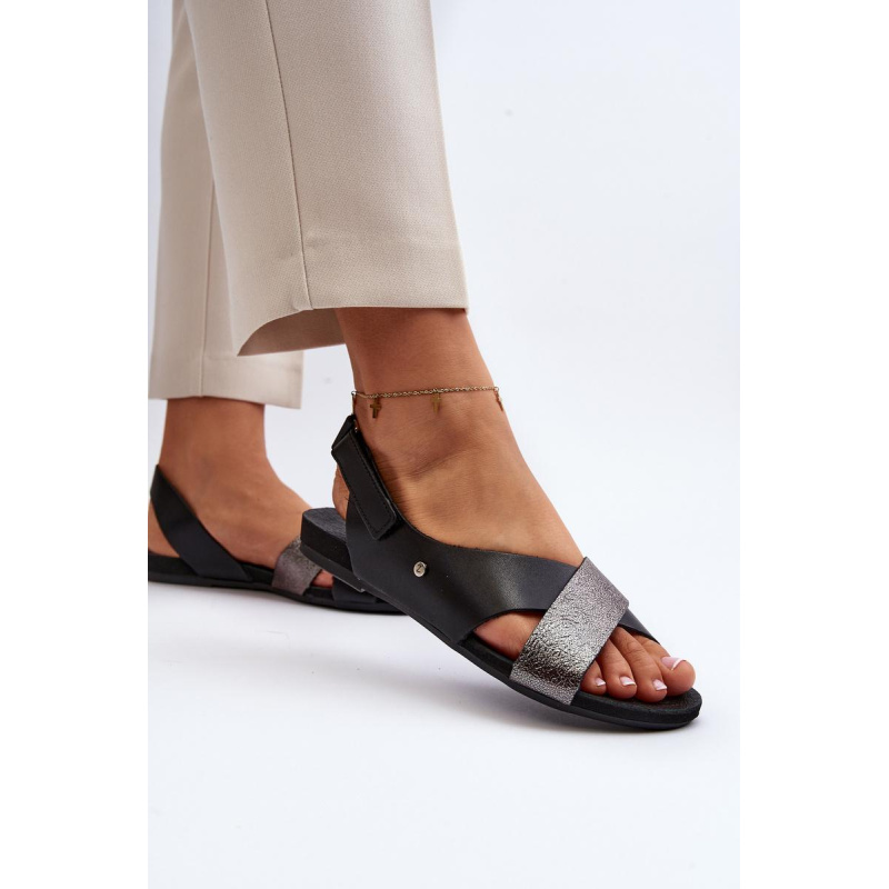 Zazoo 40141 Kožené Sandále Na Suchý Zips Čierne - Čierna