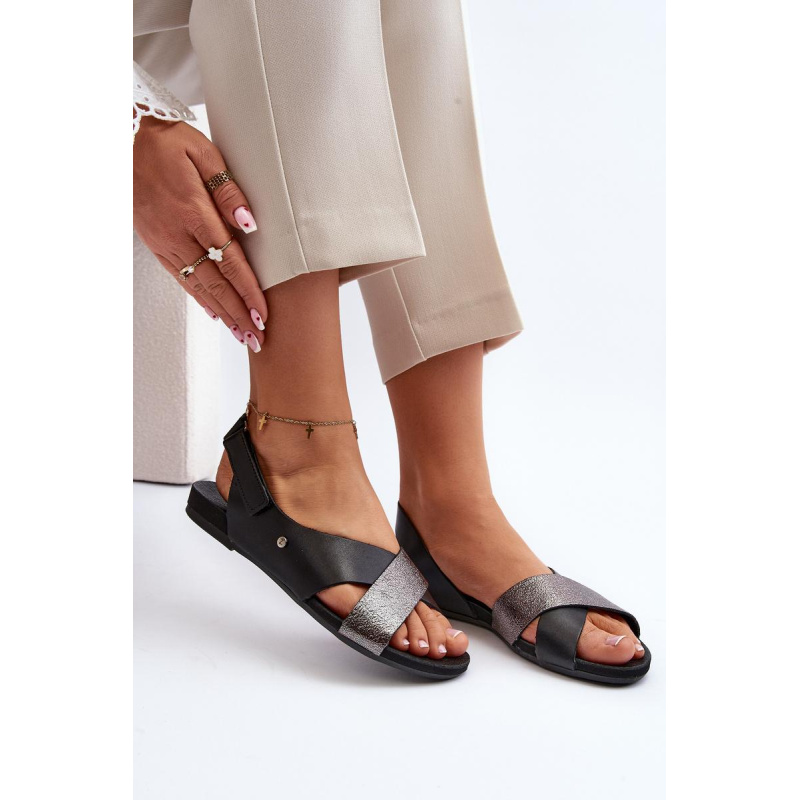 Zazoo 40141 Kožené Sandále Na Suchý Zips Čierne - Čierna