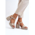 Zazoo 40386 Dámske kožené sandále na podpätku Beige - Béžová