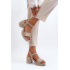 Zazoo 40386 Dámske kožené sandále na podpätku Beige - Béžová