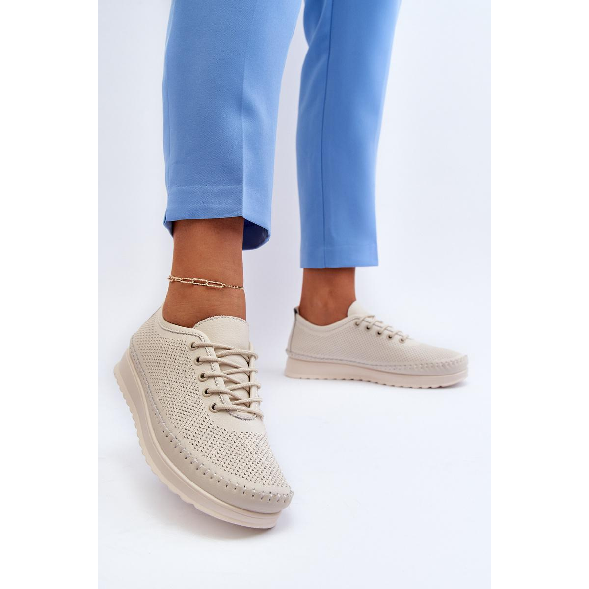Kožené Športové Dámske Tenisky Beige Lalnai - Béžová