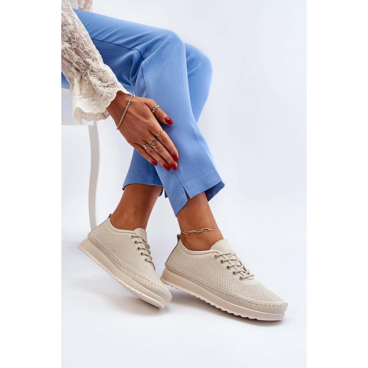 Kožené Športové Dámske Tenisky Beige Lalnai - Béžová
