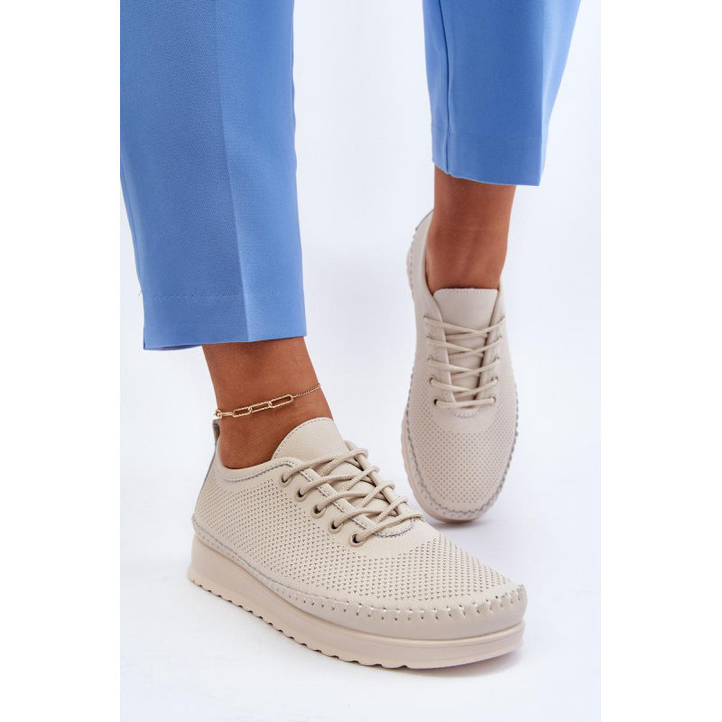 Kožené Športové Dámske Tenisky Beige Lalnai - Béžová