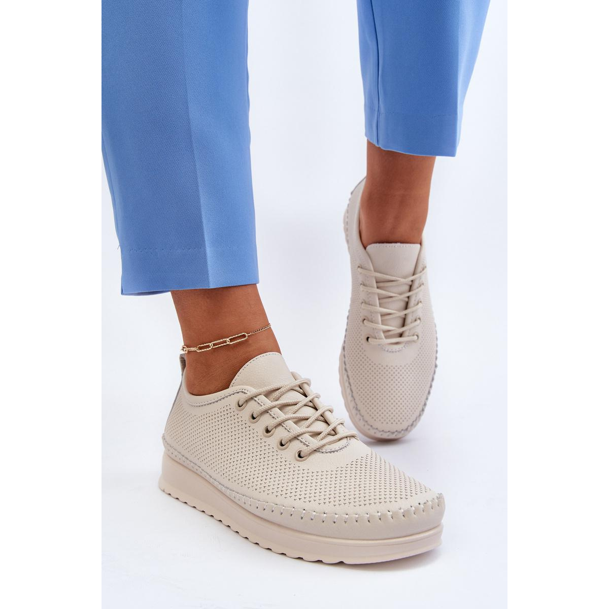 Kožené Športové Dámske Tenisky Beige Lalnai - Béžová