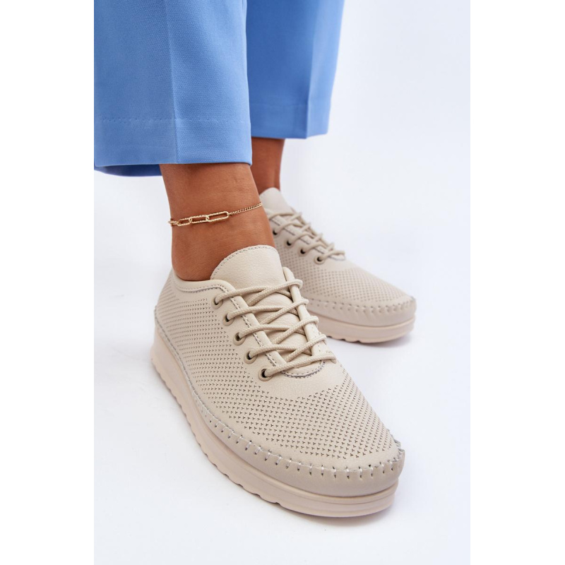 Kožené Športové Dámske Tenisky Beige Lalnai - Béžová