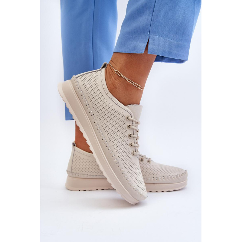 Kožené Športové Dámske Tenisky Beige Lalnai - Béžová