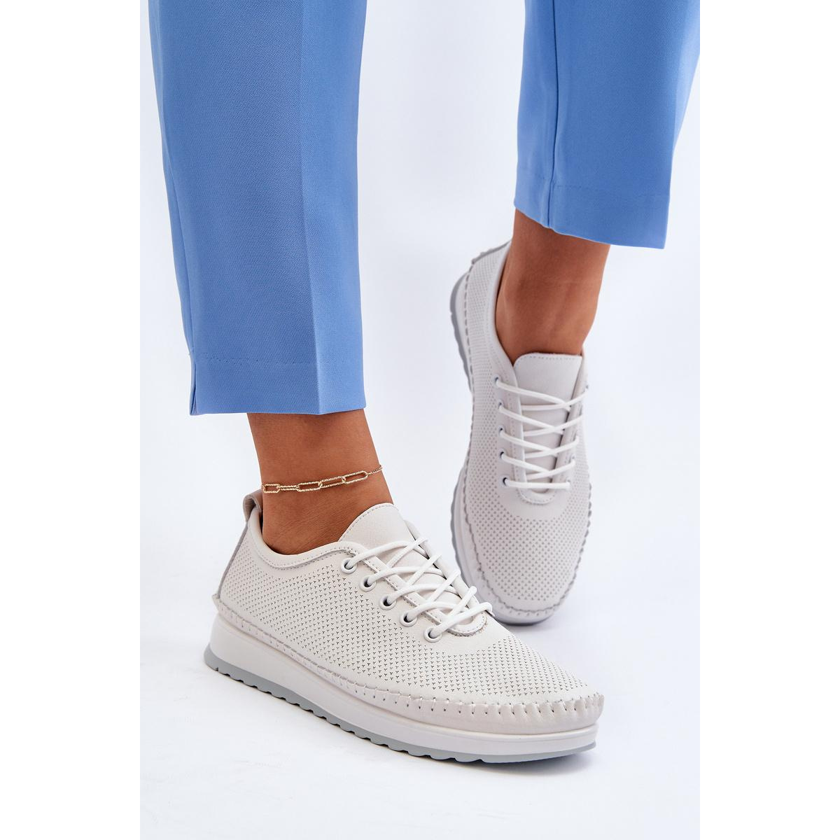 Kožené Športové Dámske Tenisky Beige Lalnai - Biela