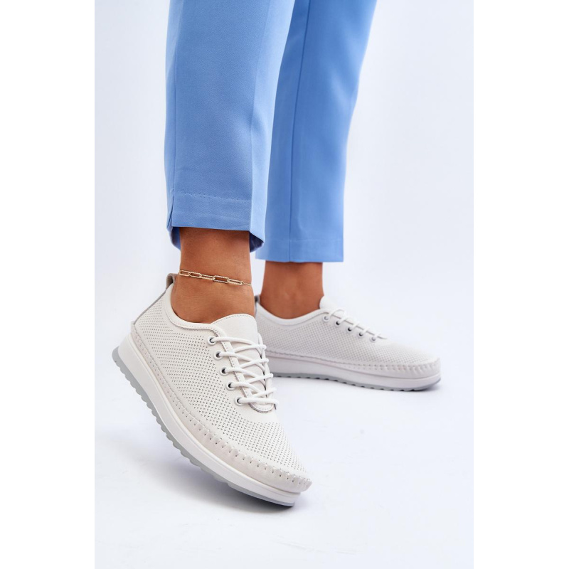 Kožené Športové Dámske Tenisky Beige Lalnai - Biela